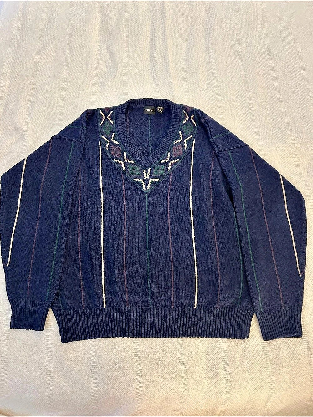 Structure Striped Crewneck Sweater in Blue